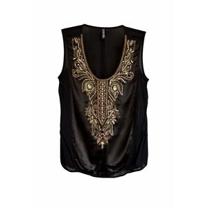 Yoana Baraschi Black Embellished Brocade Tank Top – Size Small